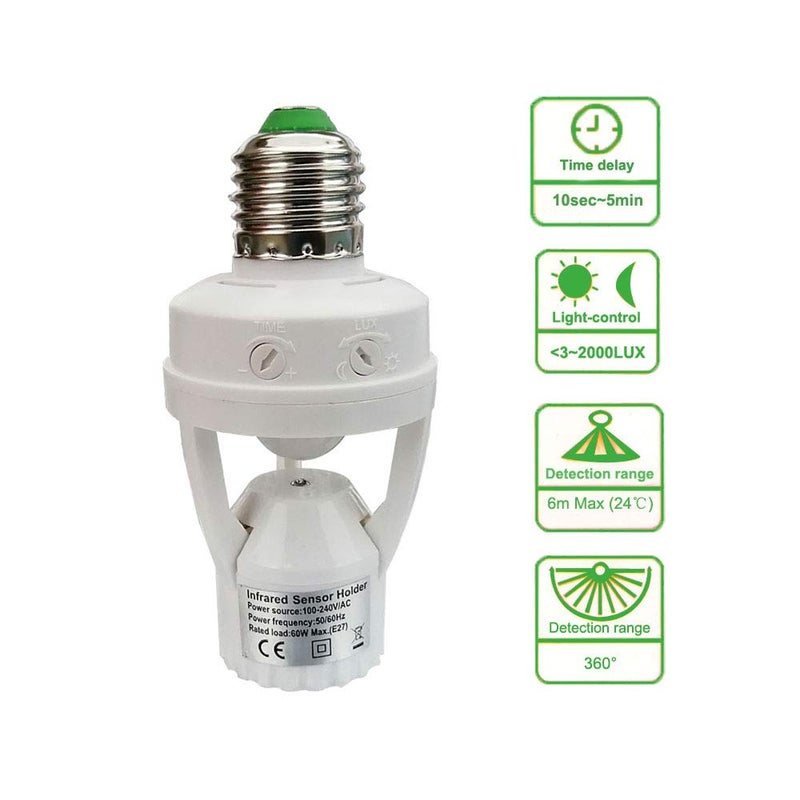 Taigeguang Motion Activated Light Socket,E26 Motion Security Light Bulb Socket Indoor for Front Door Porch Garage Basement Hallway Closet (2 Pack) - Image 2