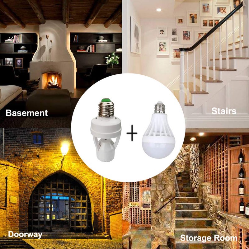 Taigeguang Motion Activated Light Socket,E26 Motion Security Light Bulb Socket Indoor for Front Door Porch Garage Basement Hallway Closet (2 Pack) - Image 5