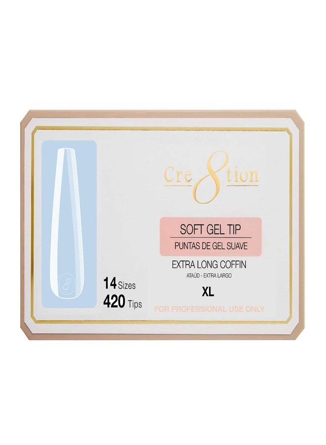 Cre8tion Soft Gel Nail Tips, Extra Long Coffin Shape, 602 Tips in 14 Sizes (00-9) for Professional Nail Extensions - Image 1