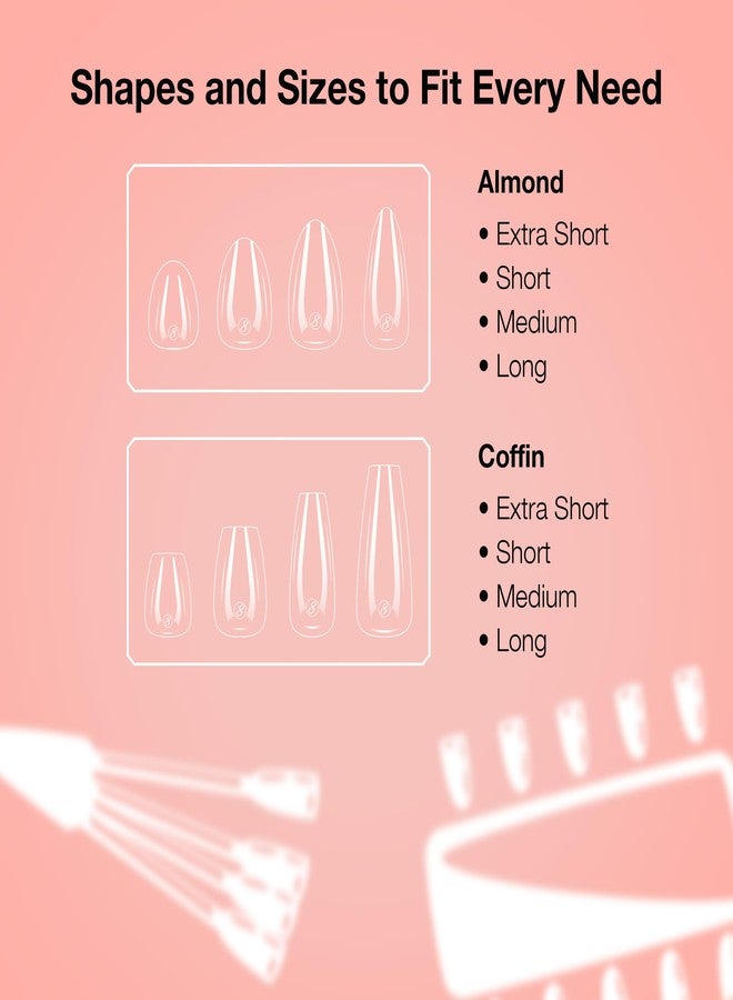Cre8tion Soft Gel Nail Tips, Extra Long Coffin Shape, 602 Tips in 14 Sizes (00-9) for Professional Nail Extensions - Image 5