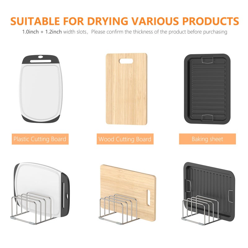Korrtfid Cutting Board Holder Stand  Cutting Board Storage Rack  Cutting Board Organizer  304 Stainless Steel Cutting Board Holder  Cookie Sheets Organizer 1.0+1.2 Inch Width Slots(Large) - Image 4