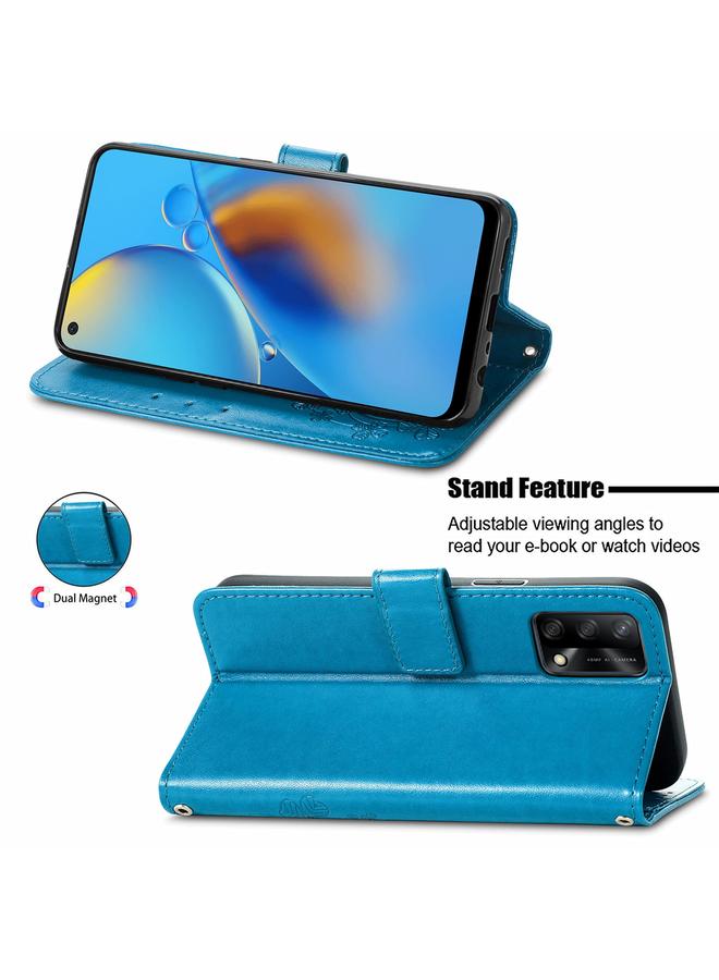 S-TOP Case For OPPO F19 Four-leaf Clasp Embossed Buckle Mobile Phone Protection Leather Case with Lanyard & Card Slot & Wallet & Bracket Function - Image 4
