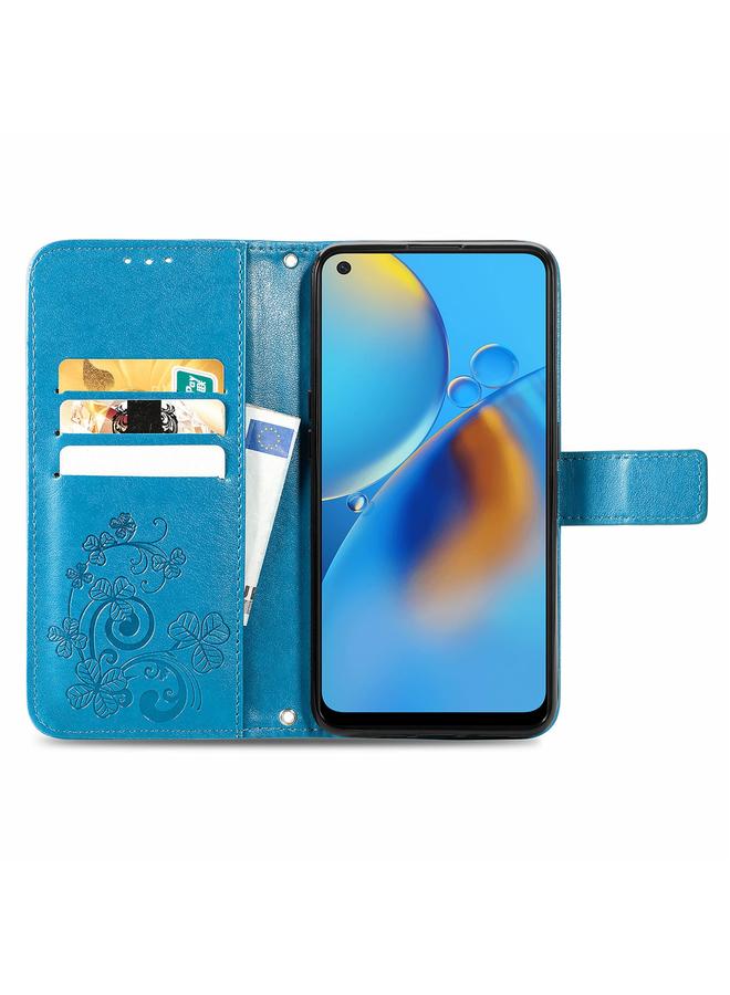 S-TOP Case For OPPO F19 Four-leaf Clasp Embossed Buckle Mobile Phone Protection Leather Case with Lanyard & Card Slot & Wallet & Bracket Function - Image 3