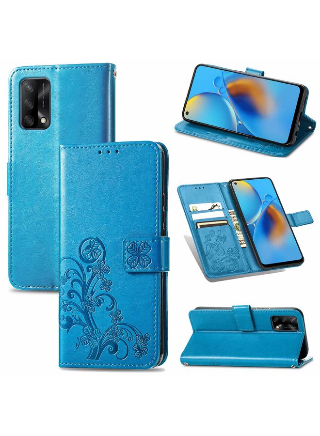 S-TOP Case For OPPO F19 Four-leaf Clasp Embossed Buckle Mobile Phone Protection Leather Case with Lanyard & Card Slot & Wallet & Bracket Function - Image 1