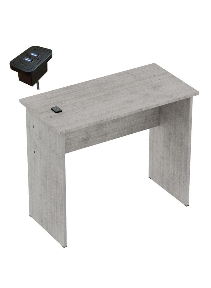 Mahmayi Mahmayi Modern Study Table with BS02 Desktop Socket with USB A/C Port, Modern Executive Desk for Adults, Home Offices, Schools, Laptop, Computer Workstation Table- Light Grey Chicago Concrete - Image 1