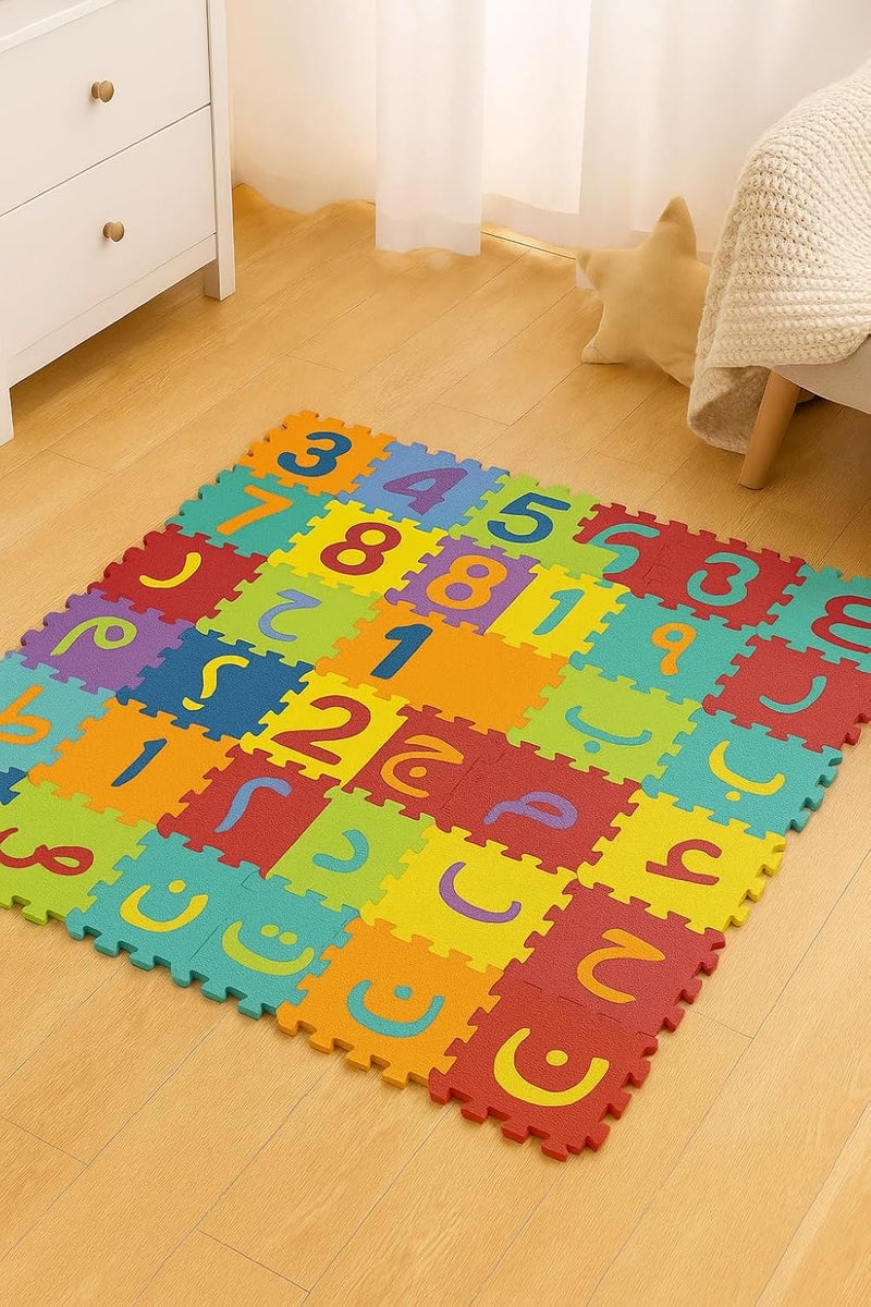 Fitto 6x6cm Puzzle Sheets Arabic Numbers & Letters Foam Tiles for Kids – Educational Alphabet and Number Puzzle