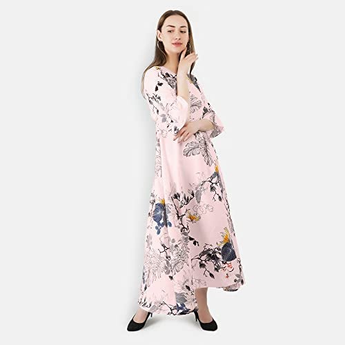 Indietoga Women's Plus Size Printed Fit and Flare Long Maxi Dress (10001250_Pink Floral_3XL) - Image 5