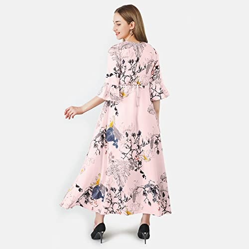 Indietoga Women's Plus Size Printed Fit and Flare Long Maxi Dress (10001250_Pink Floral_3XL) - Image 4