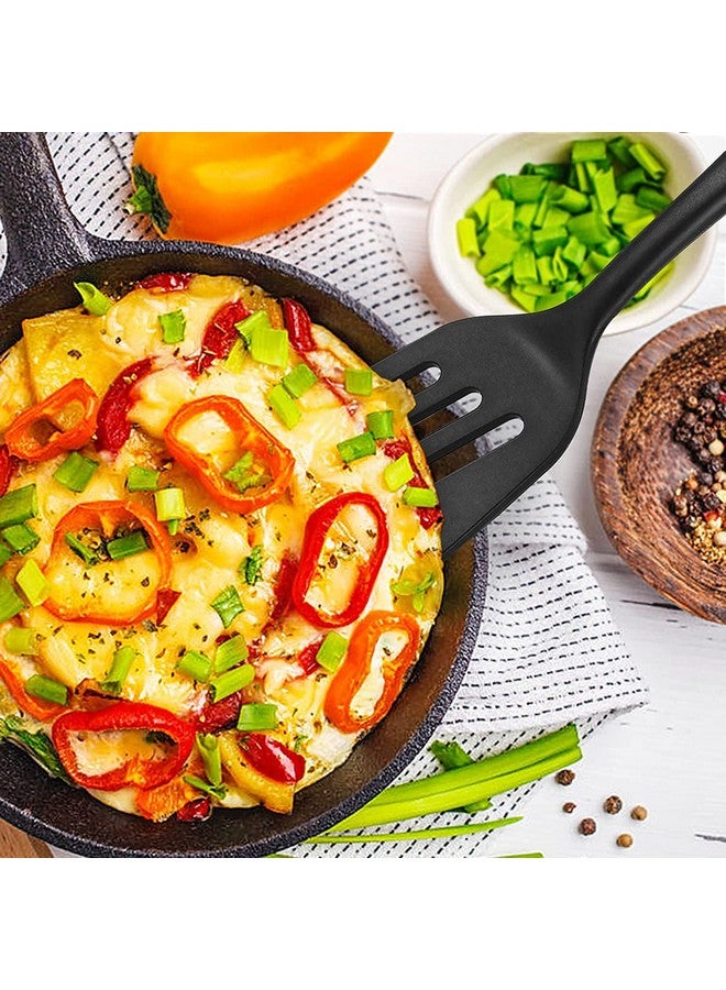 P-Plus International Silicone Fish Spatula, Non-Stick Large Slotted Flipper Turner, Heat Resistant Kitchen Cookwares for Frying, Cooking Seafood, Meat, Eggs, Omelets, Pancakes(Set of 2, Black&Red) - Image 3