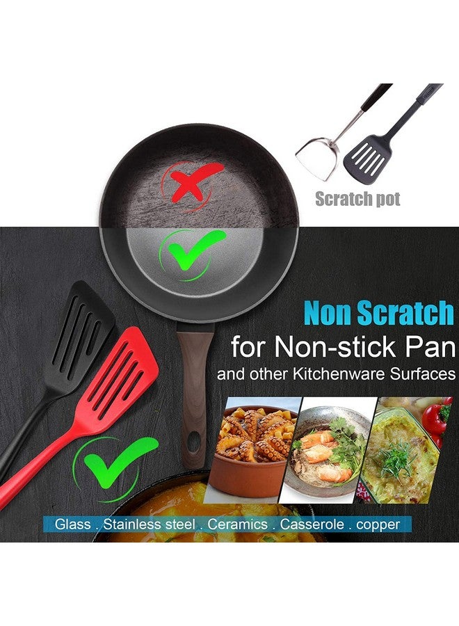 P-Plus International Silicone Fish Spatula, Non-Stick Large Slotted Flipper Turner, Heat Resistant Kitchen Cookwares for Frying, Cooking Seafood, Meat, Eggs, Omelets, Pancakes(Set of 2, Black&Red) - Image 4