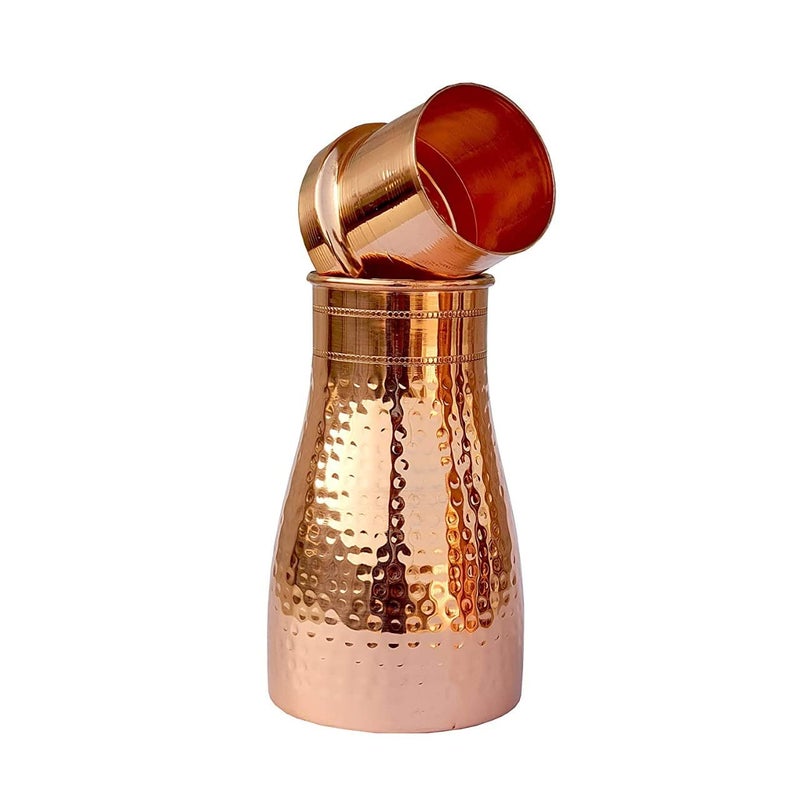 Adoko Pure Copper & Joint Free Modern & Stylish Bedside Bedroom Copper Bottle Jar with Glass/Tumbler Lid | Capacity 1 Litre, 1Pc - Image 5