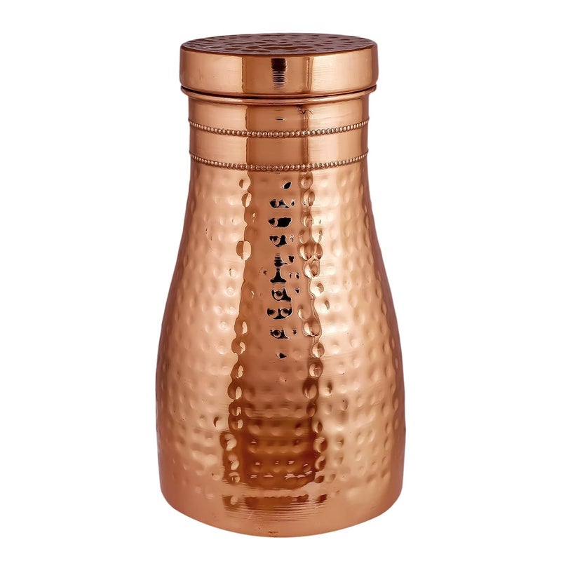 Adoko Pure Copper & Joint Free Modern & Stylish Bedside Bedroom Copper Bottle Jar with Glass/Tumbler Lid | Capacity 1 Litre, 1Pc - Image 1