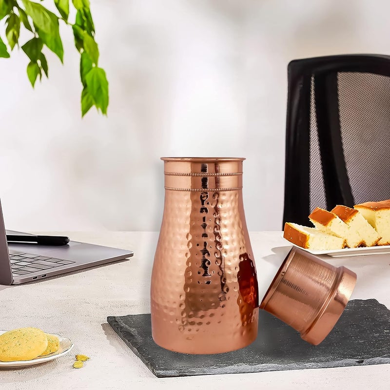 Adoko Pure Copper & Joint Free Modern & Stylish Bedside Bedroom Copper Bottle Jar with Glass/Tumbler Lid | Capacity 1 Litre, 1Pc - Image 4