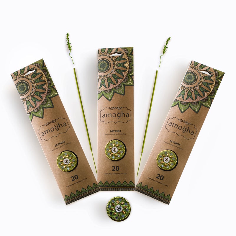 Amogha Incense Sticks in Flat Pouch with Mirror Holder-Set of 3 (Myrrh) - Image 3