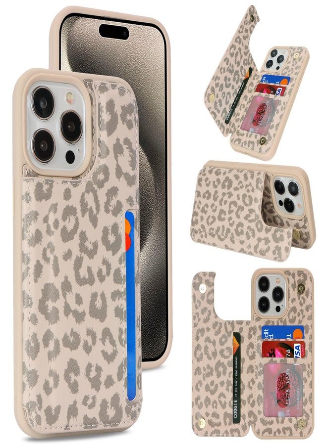 iCoverCase Compatible with iPhone 15 Pro Max Wallet Phone Case with Card Holder for Women Men, [RFID Blocking] Card Slots PU Leather Protective Wallet Case 6.7 Inch (Beige Leopard) - Image 1