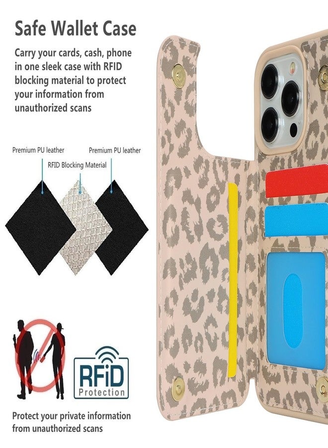 iCoverCase Compatible with iPhone 15 Pro Max Wallet Phone Case with Card Holder for Women Men, [RFID Blocking] Card Slots PU Leather Protective Wallet Case 6.7 Inch (Beige Leopard) - Image 4
