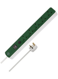 Brennenstuhl Brennenstuhl Ecolor 5-way extension lead with 3 m cable, white/green (Power Strip 5-way with safety fuse button and On/Off switch, 90° angle of sockets)  - Image 1
