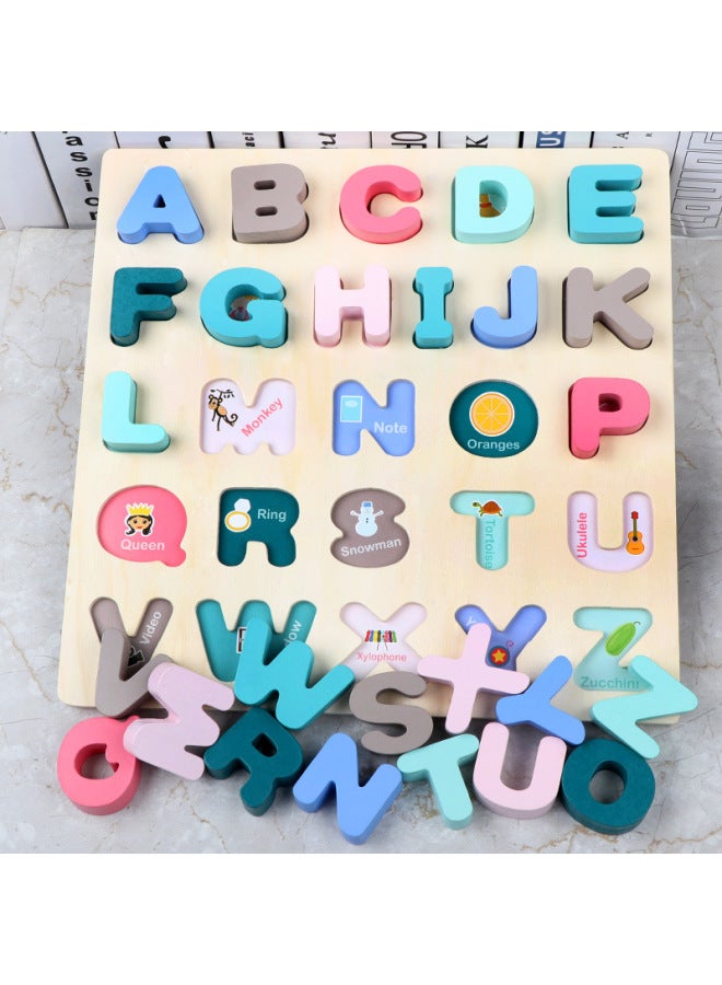 لوحة أرقام وحروف خشبية مباشرة للأطفال، لوحة معرفية محمولة باليد، لوحة ألغاز للأطفال، ألعاب تعليمية مبكرة - اللون: لوحة معرفية بحروف كبيرة من أوهي معكرون - Image 5