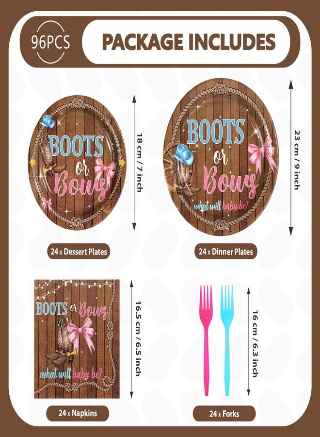 Grencian 96 Pcs Boots or Bows Gender Reveal Decorations What Will Baby Be He or She Paper Plates and Napkins Disposable Blue or Pink Tableware Set for Western Cowgirl Cowboys Gender Reveal Decorations - Image 5