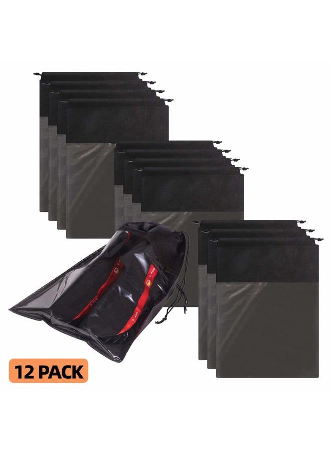 TENABORT 12 Pack Portable Shoe Bags for Travel Large Shoes Pouch Storage Organizer Clear Window with Drawstring for Men and Women Black - Image 3