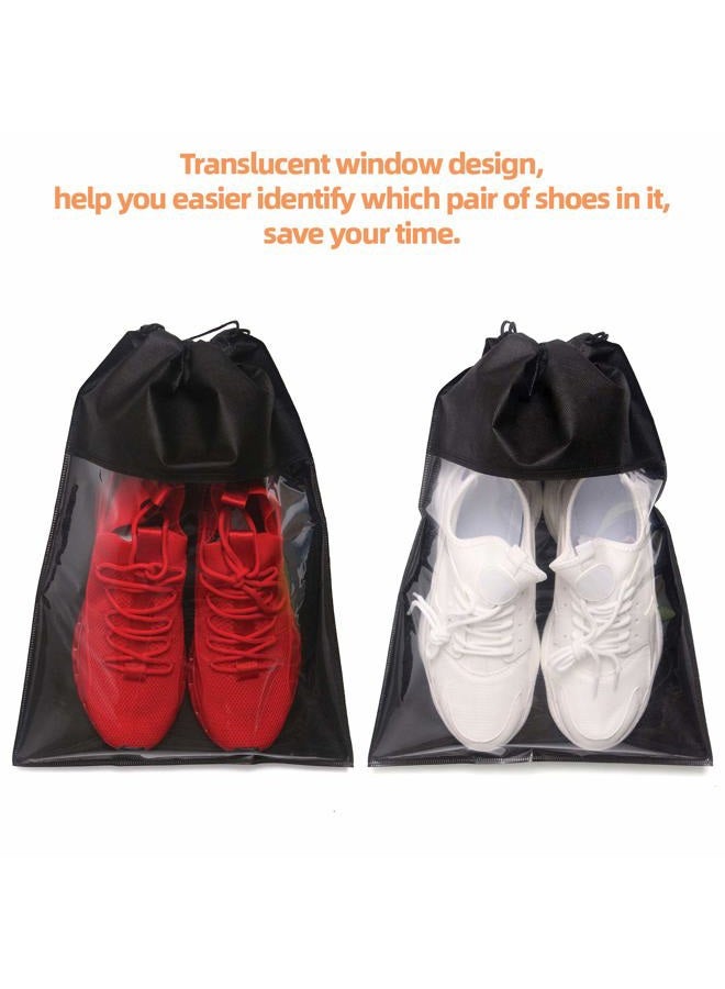 TENABORT 12 Pack Portable Shoe Bags for Travel Large Shoes Pouch Storage Organizer Clear Window with Drawstring for Men and Women Black - Image 4