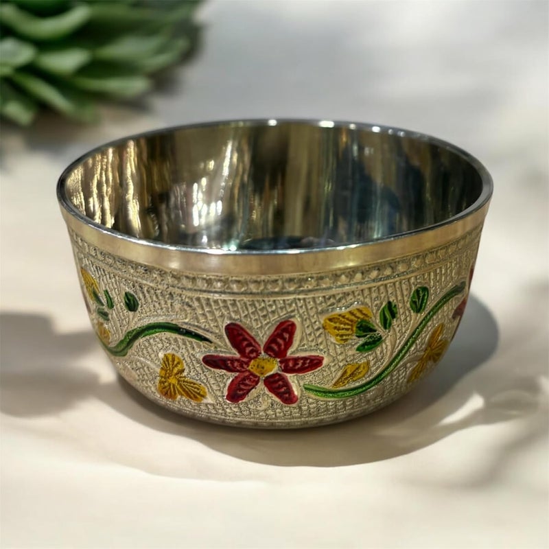 Traditional Brass Serving Bowl with Meena Design 250 ml Capacity Brass Coloured Bowl 250 ml PITAL KATORI Meena Design KATORI Bowl Indian Traditional Serving Bowl 250ml
