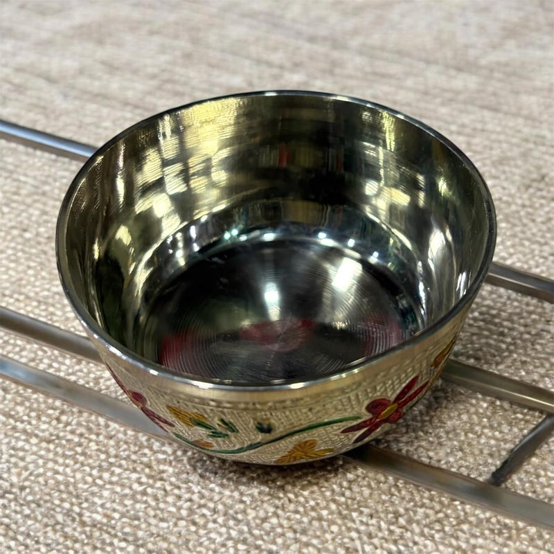 Traditional Brass Serving Bowl with Meena Design 250 ml Capacity Brass Coloured Bowl 250 ml PITAL KATORI Meena Design KATORI Bowl Indian Traditional Serving Bowl 250ml