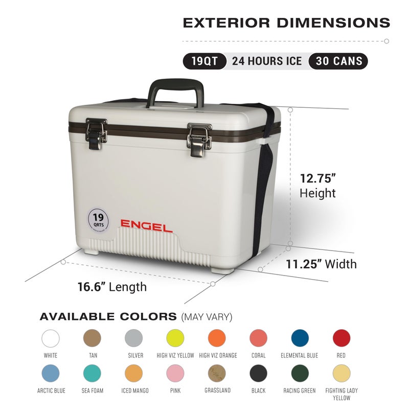 Engel UC19 19qt Leak-Proof, Air Tight, Drybox Cooler and Small Hard Shell Lunchbox for Men and Women in White - Image 2