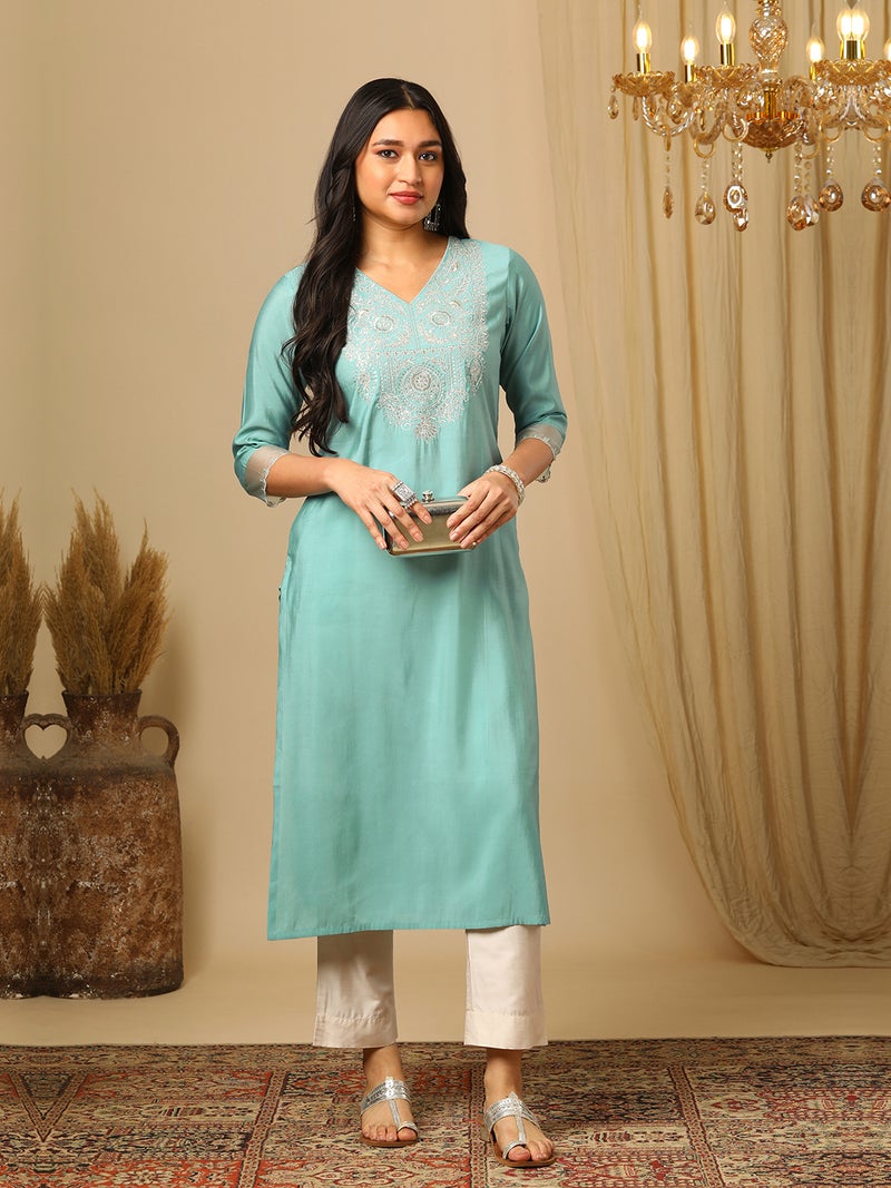globus Globus Women Ethnic Motifs Yoke Design Thread Work Kurta - Image 1