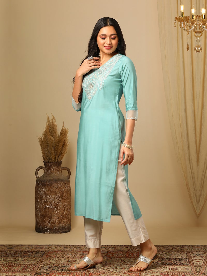globus Globus Women Ethnic Motifs Yoke Design Thread Work Kurta - Image 2