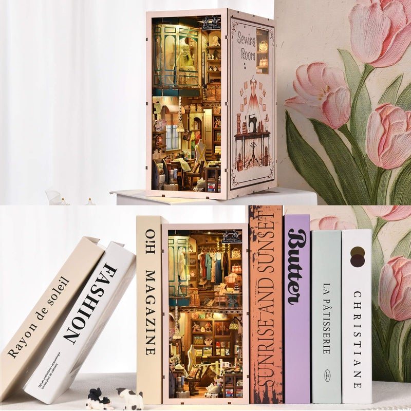 fifijoy Book Nook Kit - Sewing Room DIY Miniature House Dollhouse Kit for Adults and Teens, Booknook Tiny House Bookshelf Decor 3D Wooden Puzzle, Gifts for Family and Friends - Image 2