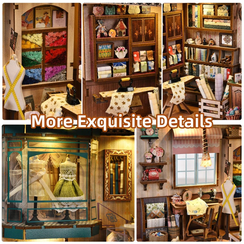 fifijoy Book Nook Kit - Sewing Room DIY Miniature House Dollhouse Kit for Adults and Teens, Booknook Tiny House Bookshelf Decor 3D Wooden Puzzle, Gifts for Family and Friends - Image 4