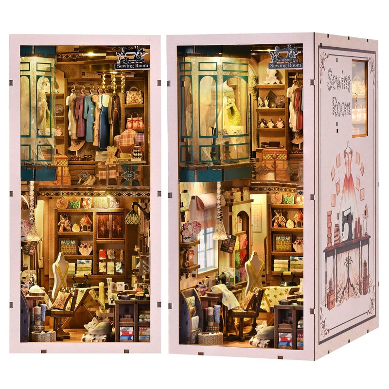 fifijoy Book Nook Kit - Sewing Room DIY Miniature House Dollhouse Kit for Adults and Teens, Booknook Tiny House Bookshelf Decor 3D Wooden Puzzle, Gifts for Family and Friends - Image 1