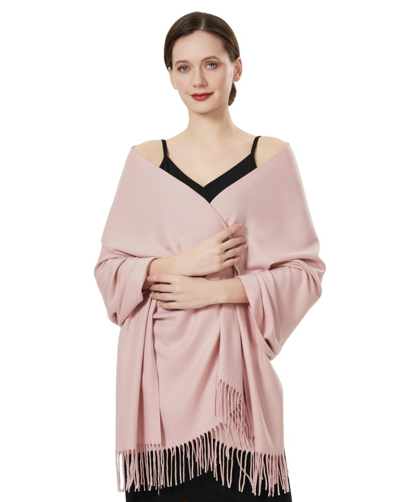 QBSM Womens Light Baby Pink Large Winter Pashmina Formal Bridal Evening Dress Scarfs Shawls Wraps - Image 1