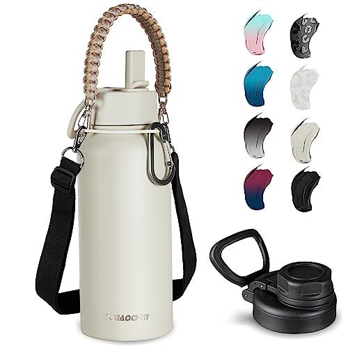 KXIAOCHEN Insulated Water Bottle, Stainless Steel Water Bottle, 2 Lids (Straw and Handle Lid),Wide Mouth Metal Water Bottles Keep Hot and Cold, Double Walled, Thermo Mug, Metal Canteen - Image 1