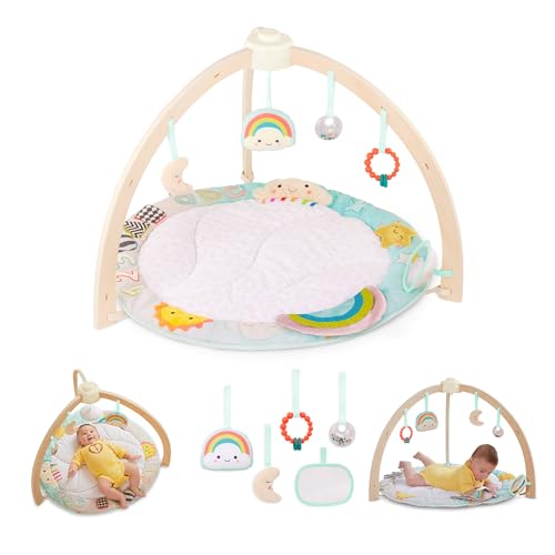 B. Toys B toys Wooden Baby Gym Soft Play Mat with 5 Hanging Sensory Toys for Newborns Sunrise to Sunset Design Tummy Time Motor Skills for Babies 0 Months - Image 1