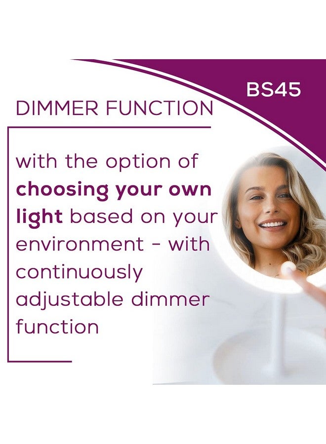 Beurer Illuminated 5X Vanity And Cosmetics Mirror Touch Sensor Surface Storage Tray With Portable Magnetic Magnifying Makeup Mirror White Led Light And Dimmer Cordless 360° Rotation Bs45 - Image 5
