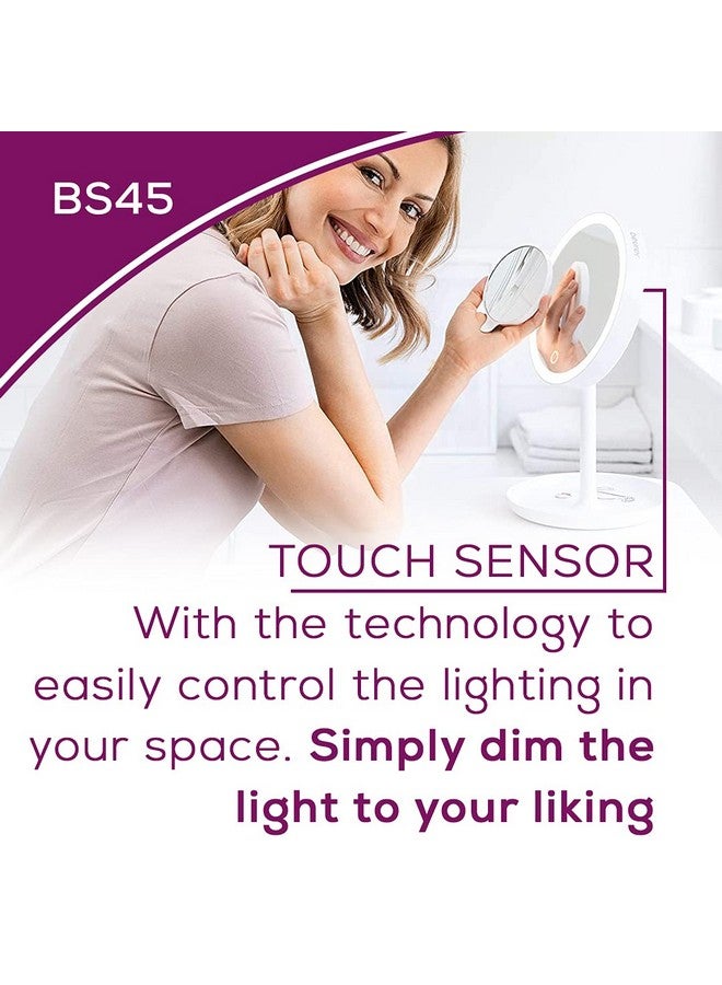 Beurer Illuminated 5X Vanity And Cosmetics Mirror Touch Sensor Surface Storage Tray With Portable Magnetic Magnifying Makeup Mirror White Led Light And Dimmer Cordless 360° Rotation Bs45 - Image 2