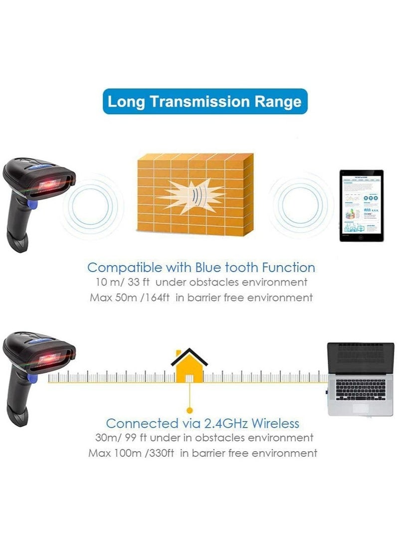 Generic - 2D Barcode Scanner, Compatible with 2.4G Wireless & Bluetooth & USB Wired Connection, Connect Smart Phone, Tablet, PC, CCD Bar Code Reader Work with Windows, Mac, Android - Image 1