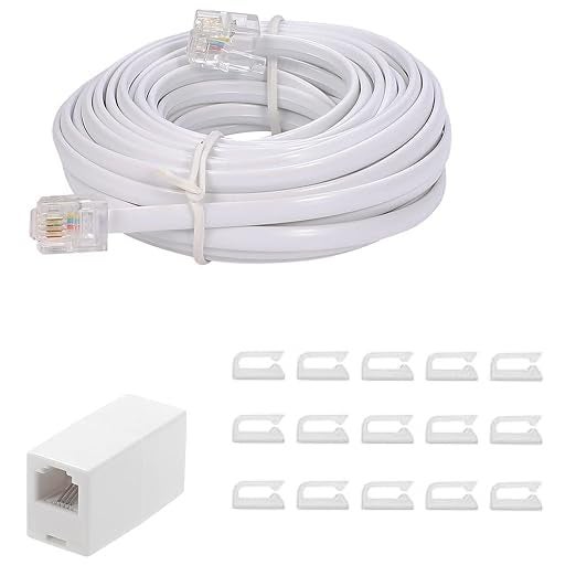 Seefeful 20 Feet Long Telephone Extension Cord Phone Cable Line Wire, with Standard RJ11 Plug and 1 in-Line Couplers and 15 Cable Clip Holders-White (20 Feet) - Image 1