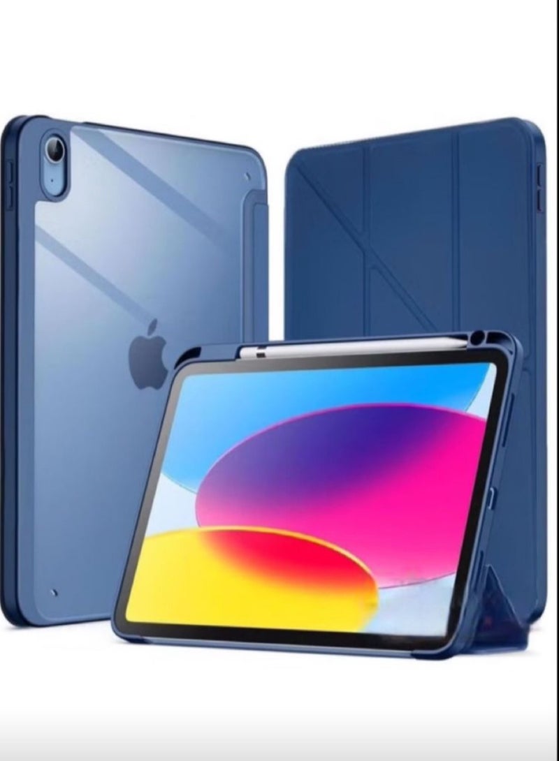 Case for iPad 10th Generation 10.9 Inch 2022 Built-in Pencil Holder Flexible Back Cover, Trifold Stand, Auto Sleep Wake Rebound Series Clear / Blue - Image 1