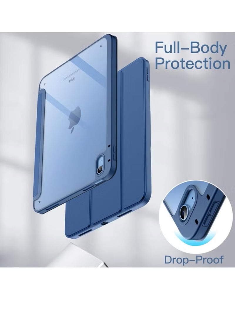 Case for iPad 10th Generation 10.9 Inch 2022 Built-in Pencil Holder Flexible Back Cover, Trifold Stand, Auto Sleep Wake Rebound Series Clear / Blue - Image 5