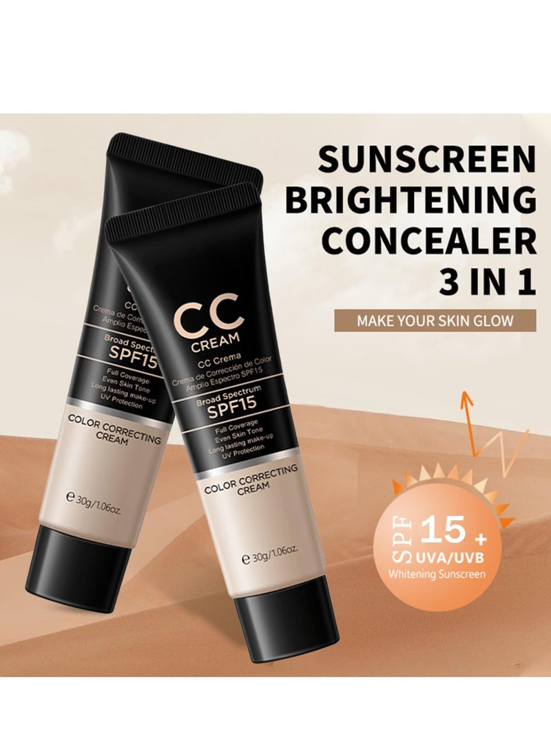 كريم CC مع عامل حماية من أشعة الشمس SPF 15، كريم أساس CC لتصحيح اللون، تصحيح اللون، تركيبة خفيفة الوزن ومرطبة، مصحح لتغطية العيوب، كريم أساس بتغطية متوسطة