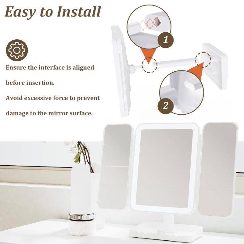 DailyCuddles Makeup Mirror Vanity Mirror with Lights, 3 Color Lighting Modes, 1X/2X/3X Magnification, Tri-fold, 360Â° Rotation, Phone Holder for Makeup, 2000mAh Rechargeable, Bedroom, Bathroom, (White) - Image 2