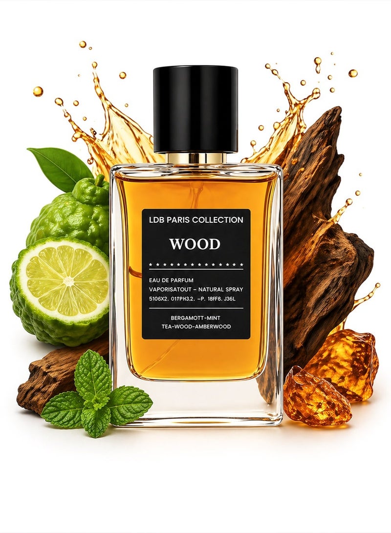 Linea De Bella LDB Collection Wood Eau De Parfum 85ml for Men Long Lasting Bergamot Mint Tea Woody Amberwood Perfume - Image 1
