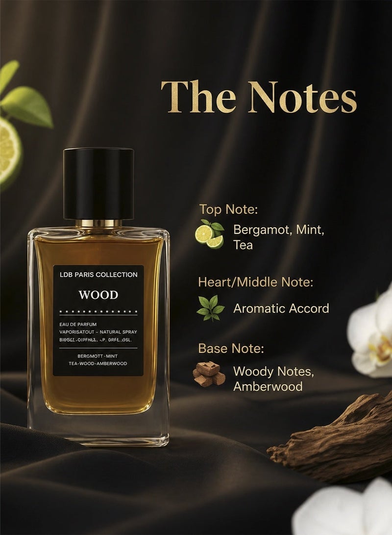 Linea De Bella LDB Collection Wood Eau De Parfum 85ml for Men Long Lasting Bergamot Mint Tea Woody Amberwood Perfume - Image 2