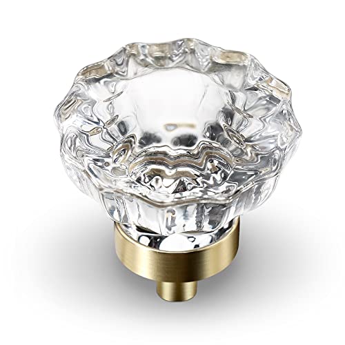 VEHCIL Crystal Cabinet Knobs, 8 Pack Gold Drawer Dresser Knobs, Single Hole Brass Vintage Dresser Handles for Kitchen Cupboard, Closet, Bathroom, Dresser Drawer, Retro Round Flower Design - Image 1