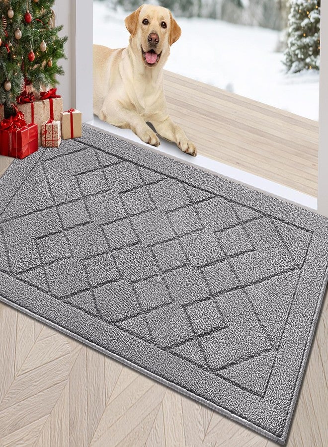 REFETONE Indoor Doormat, Front Back Door Mat 24"x36" Rubber Backing Non Slip Mats, Absorbent Washable Entrance Doormat for Entryway, Resist Dirt Low-Profile Inside Floor Mat for Muddy Shoes Light Grey - Image 1