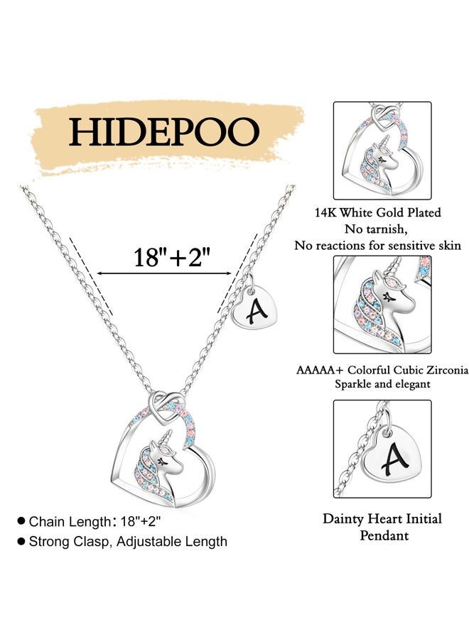 Hidepoo Unicorn Necklace Gifts for Girls, 14K White Gold Plated Initial P Heart Pendant CZ Unicorn Necklace Unicorns Gifts for Girls Christmas Birthday Girls Gifts Unicorns Gifts for Girls Age 6-8 - Image 5