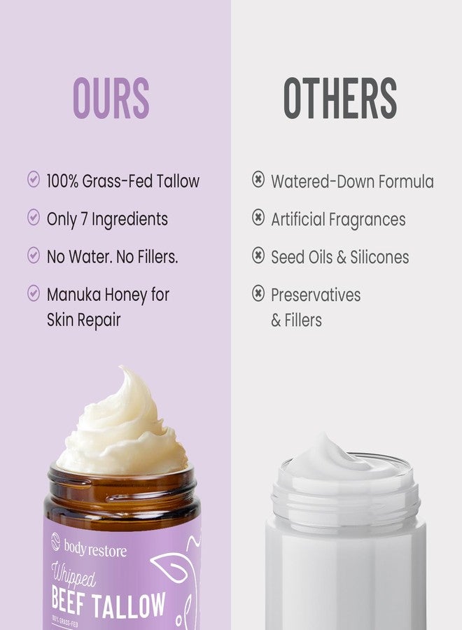 Body Restore Grass Fed Whipped Beef Tallow for Skin, Face, Body, Dry Skin - with Manuka Honey, Jojoba Oil, Birthday Gifts for Women, Men, Travel Essentials, Self Care - Lavender - Image 4